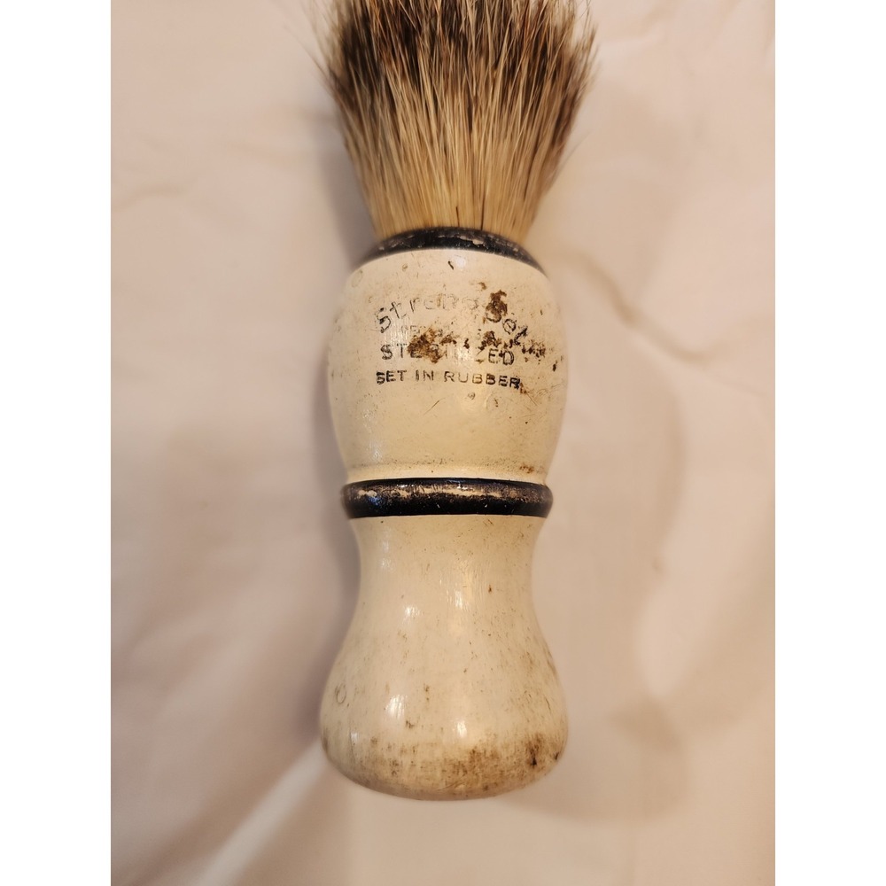Vintage Strong Set Shaving Brush Boar Bristle Set in Rubber Barber Collectible